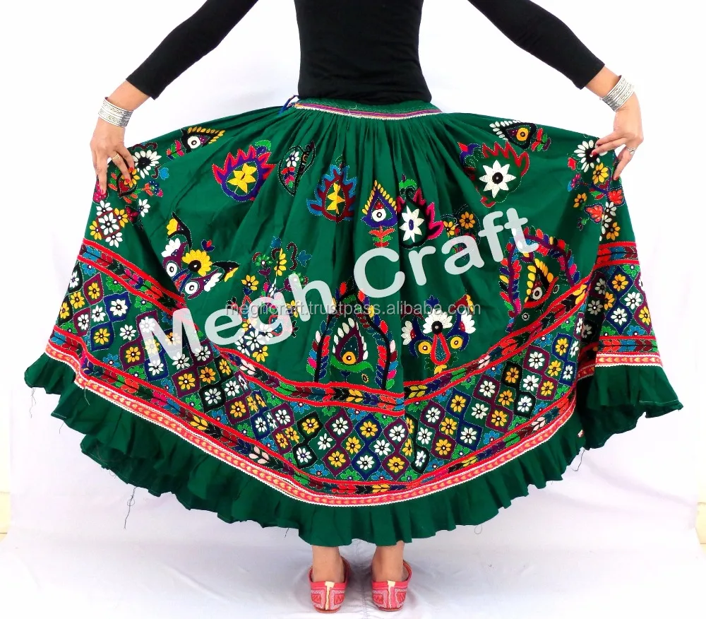 Kutch Embroidery Handmade Banjara Kutch Skirt - Hippie Gypsy Skirt - Fully Flared Indian Traditional Ghaghra - Vintage Skirt
