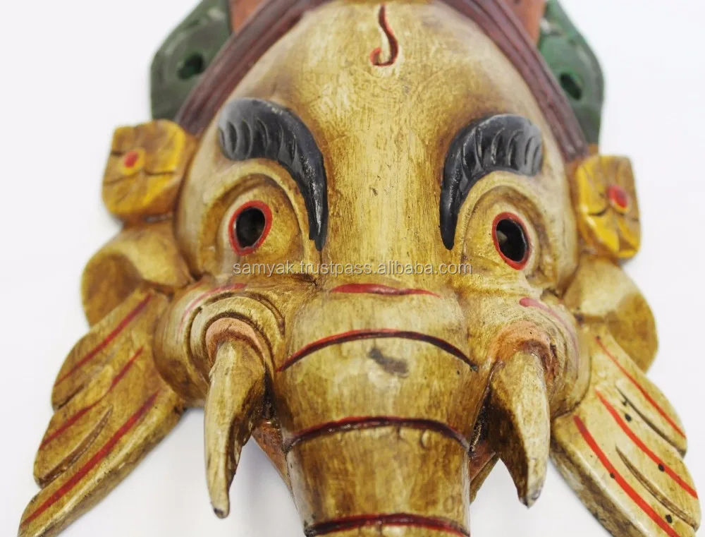 Wooden Hindu God Lord Ganesh Mask | Woodcarving- Hand Crafted | Wall Hanging| Home Decor