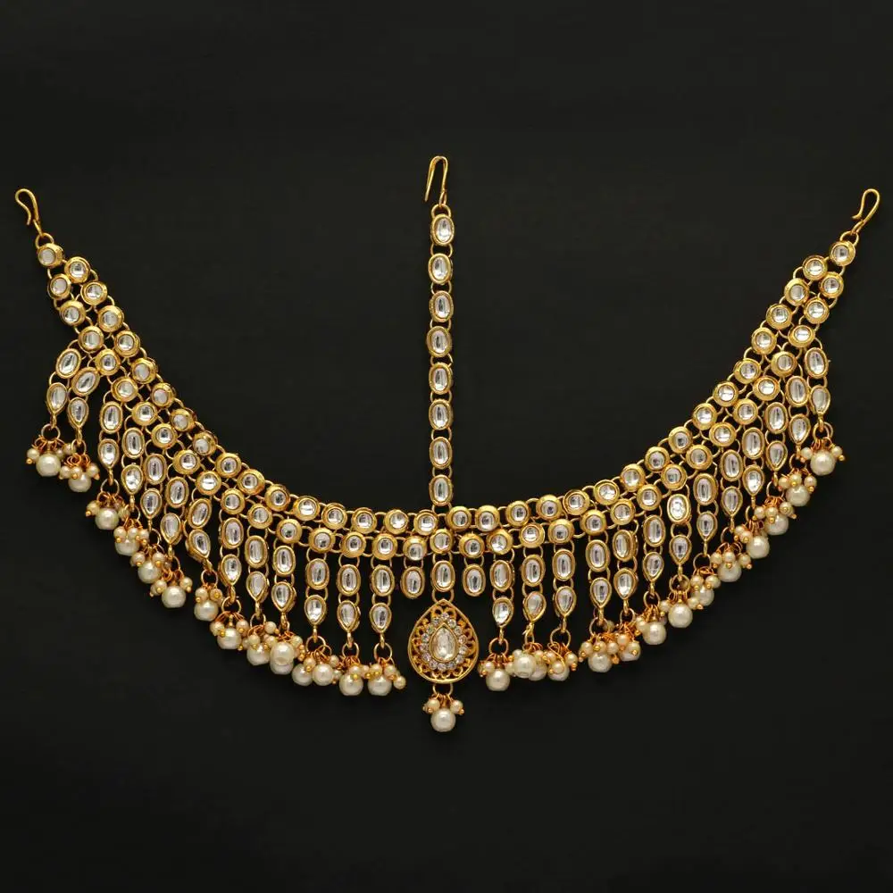 Gold Color Imitation Pearl & Kundan Work Matha Patti