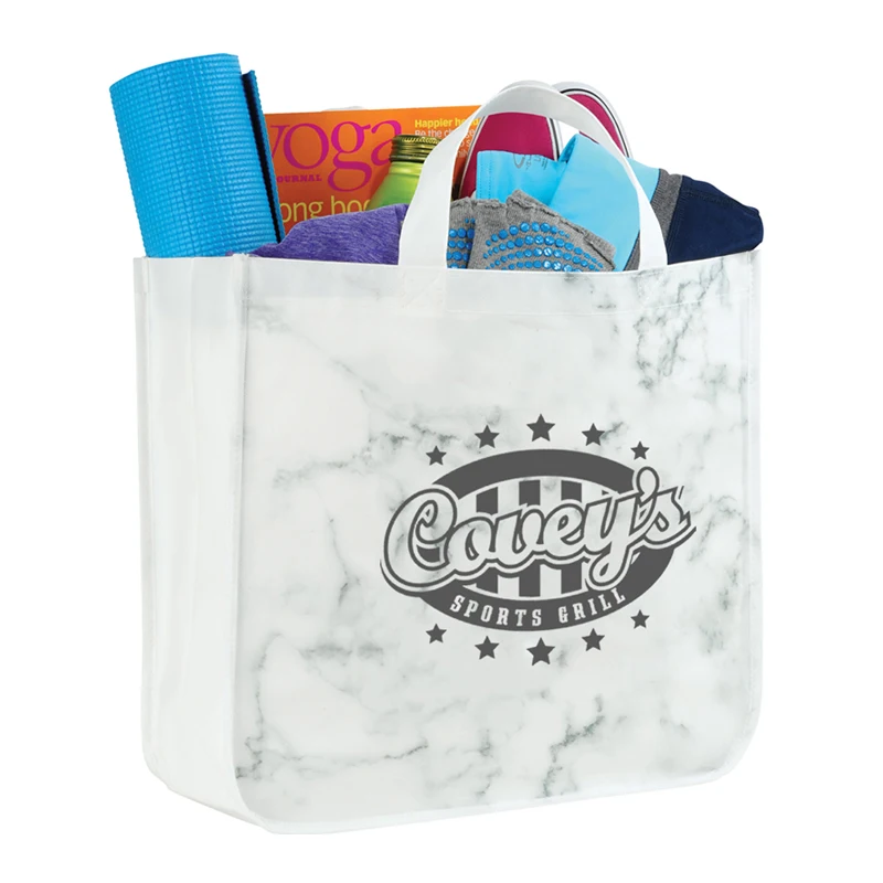 
Trendy Laminated Non Woven Tote Black Marble Shopping Bag 