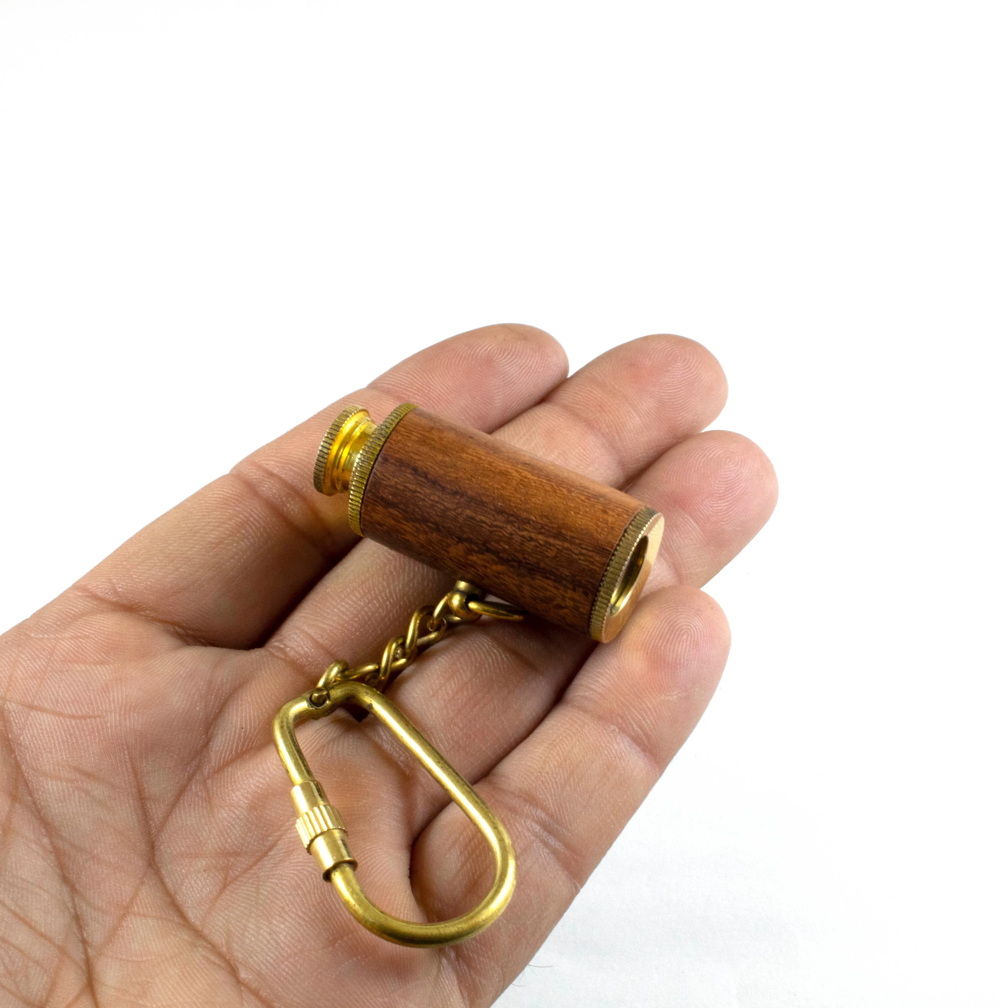 Brass Wooden  Nautical Double Fold Grip Telescope Spyglass Key chain ring with Loop gift idea
