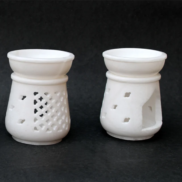 Indian Handcrafted Handmade Oil Burner Lamp Resin Burner Alabaster Aroma Diffuser Candle Warmer Incense Burner and Essence