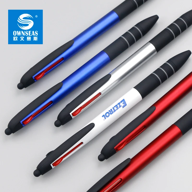 Novelty plastic stylus pen 3 color ink ball pen,promotional  pen