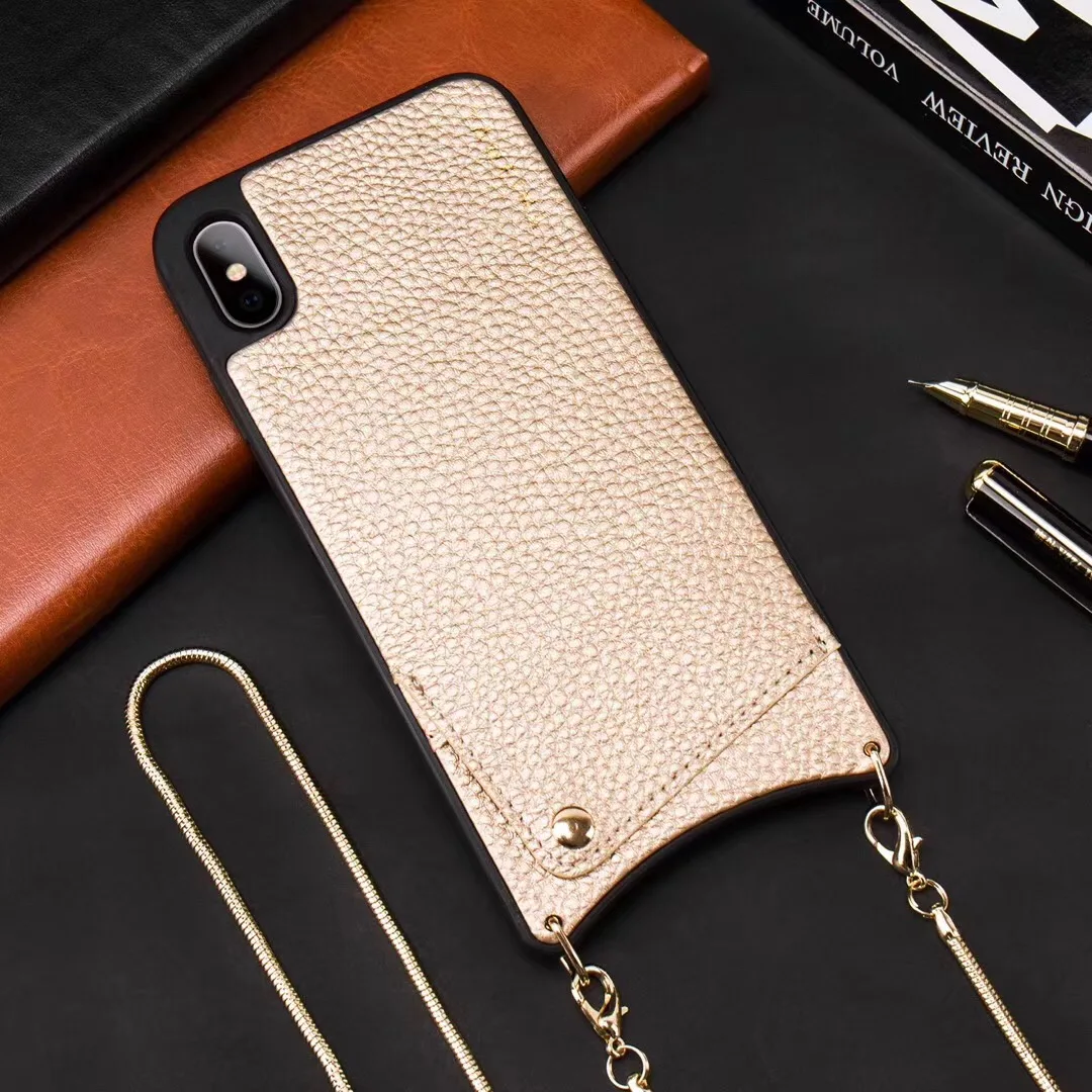 TENCHEN -  Pu&Leather Case Crossbody Metal Chain Strap Handyketten for Iphone case 6 7 X
