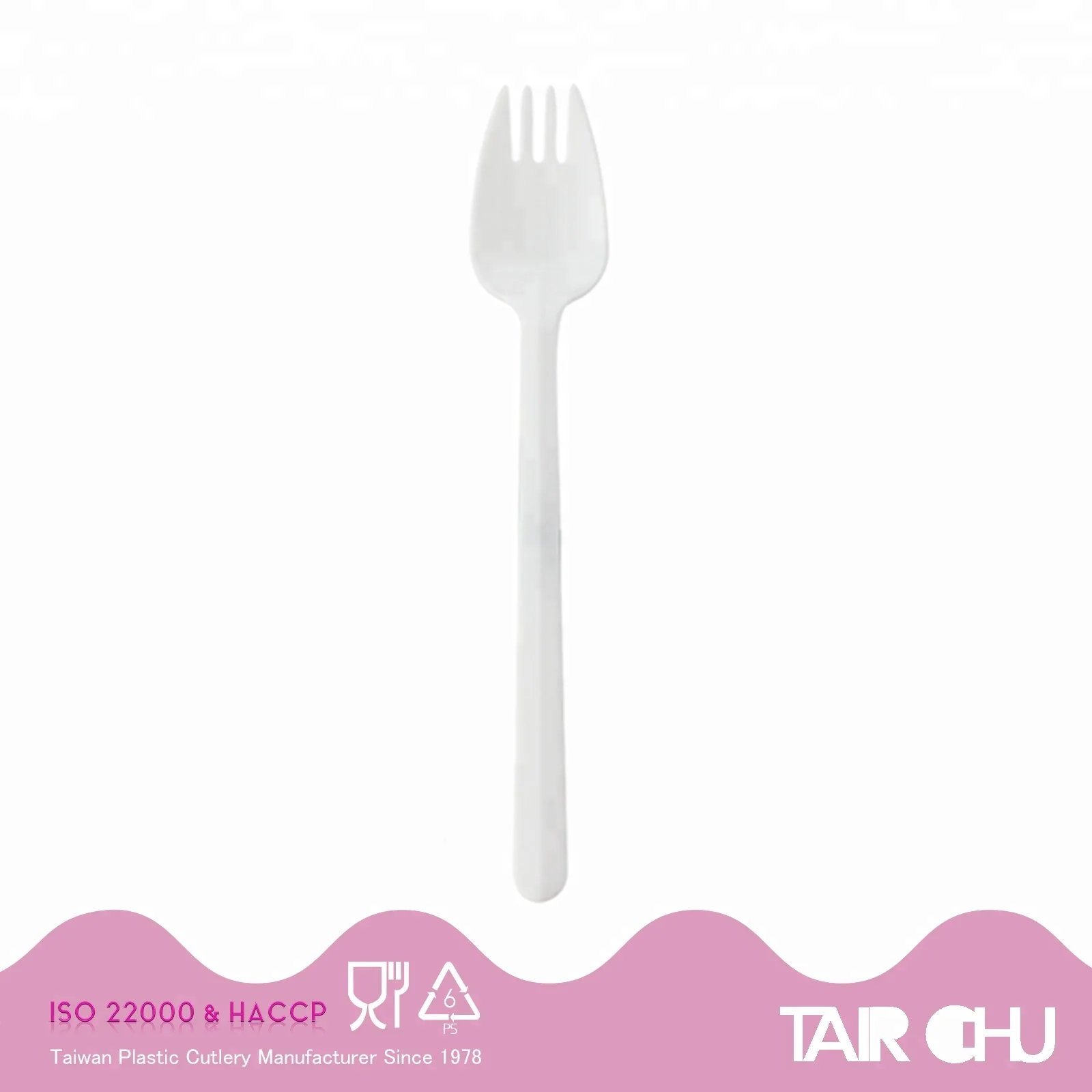 Food Grade 18cm length PS Long Handle Disposable White Plastic Spork