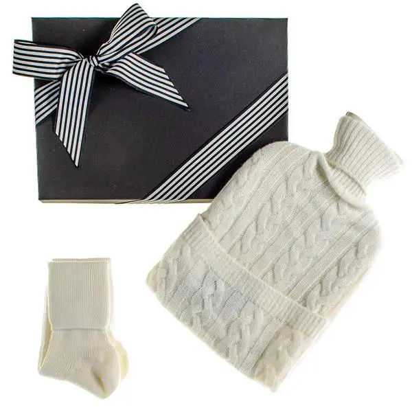 High quality wholesale luxury cozy cashmere gift set with bed socks,hot water bottle cover
