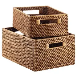 High Quality Sustainable Rattan Retangular Storage Baskets Wicker Laundry Baskets Made In Vietnam