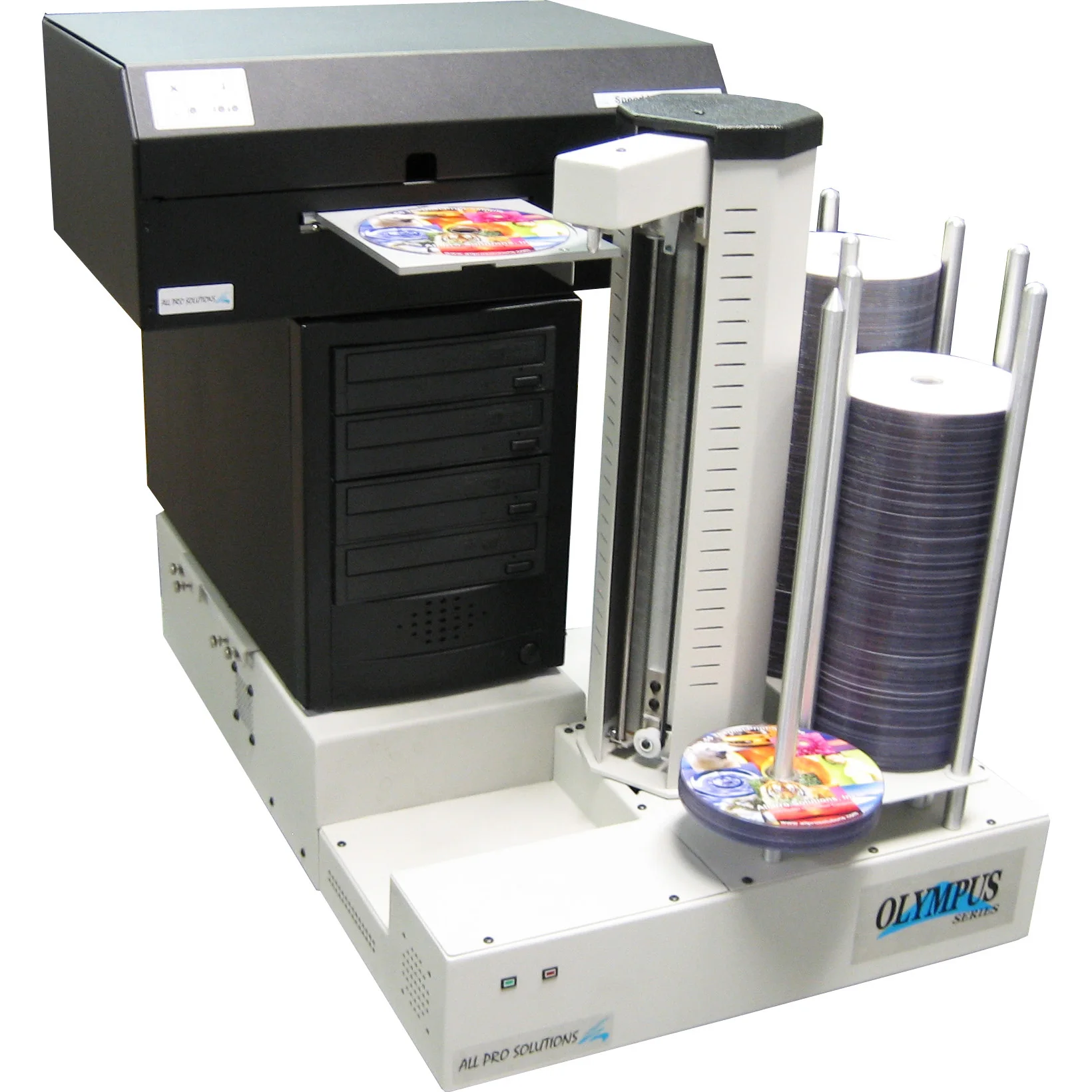 All Pro Solutions Olympus 4H Automated CD DVD Publisher w/ Built-In PC, SpeedJet Inkjet Printer & 420 Capacity