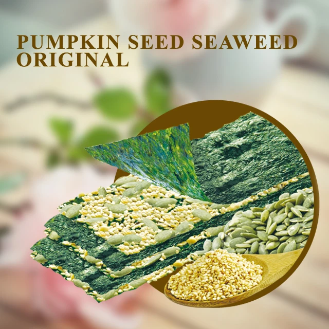 Crispy original flavor roasted seaweed crisps with pumpkin seeds