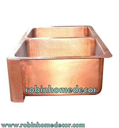 ANTIQUE LUXURY COPPER SMOOTH FARMHOUSE SINK  DOUBLE BOWL ANTIQUE KITCHEN SINK