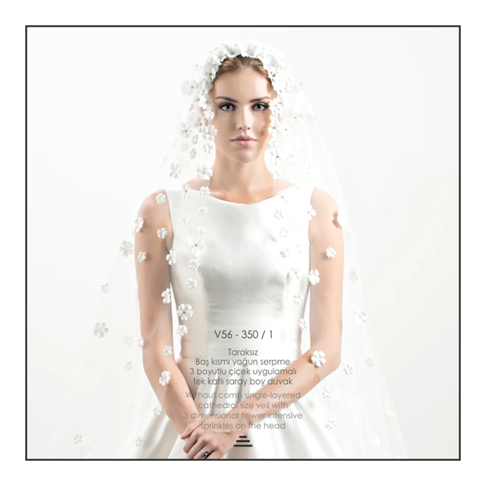 
High Quality Wholesale 3 Dimensional Flower Intensive Cathedral Size Veil 