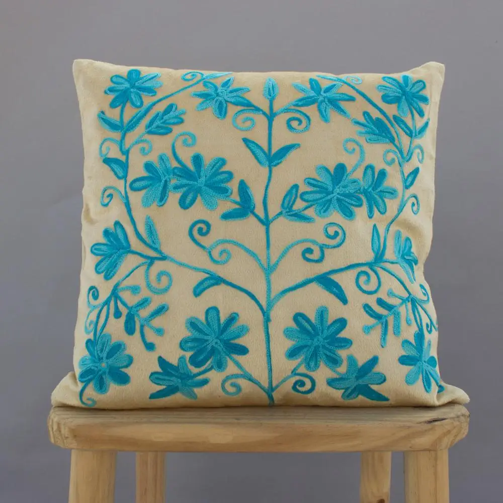 Floral embroidery Silk Cotton Decorative Boho Car Sofa Chair Bed Throw Square Pillow Cushion Cover 40 X 40CM