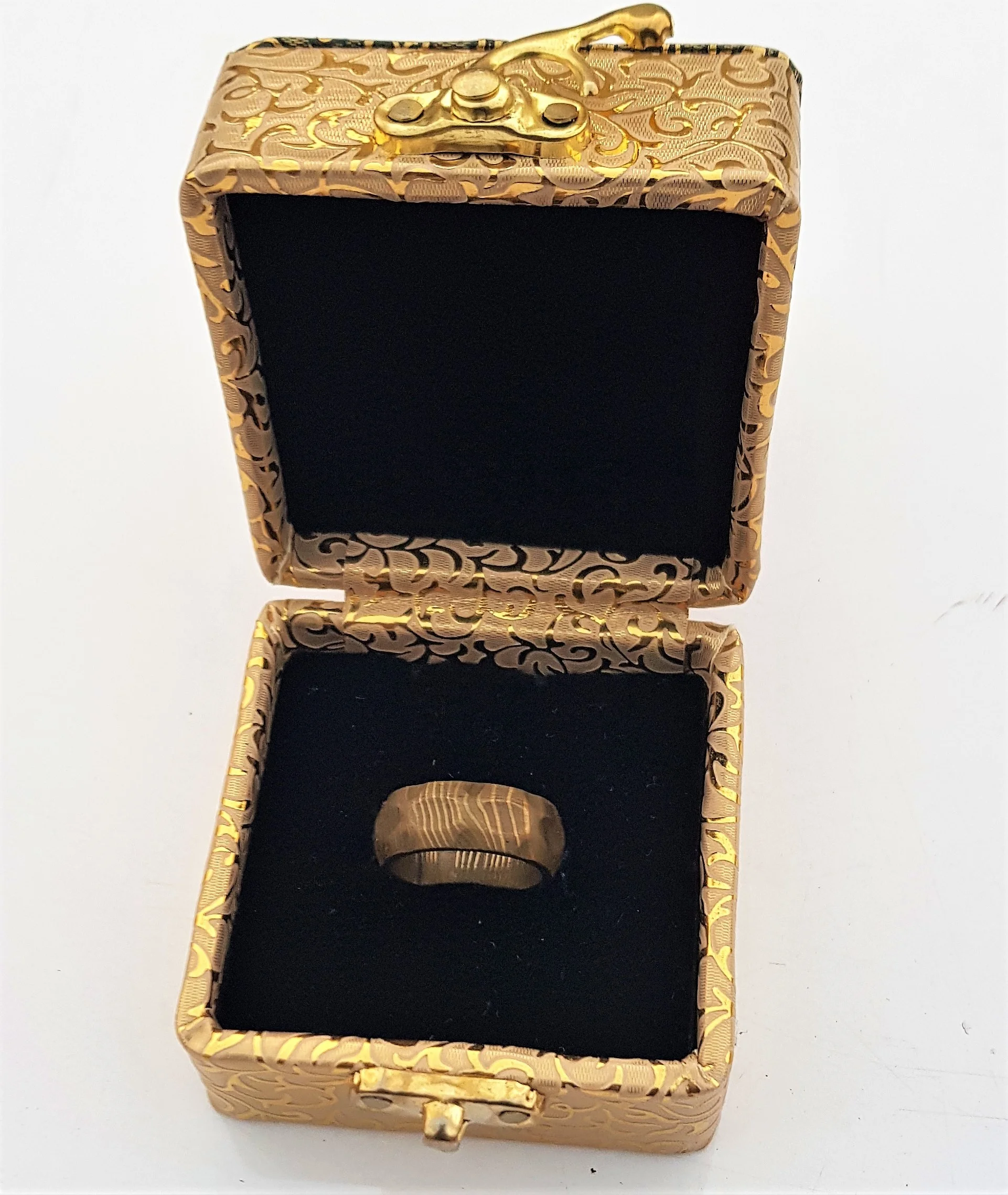 damascus steel gold plated Ring ( Engagement ring)