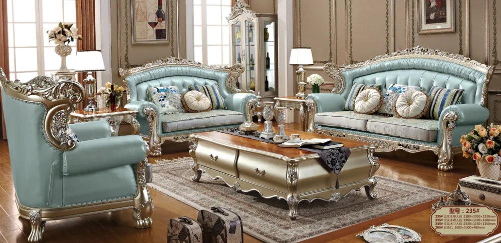 European style series antique wooden sofa set 1+2+3 sofas