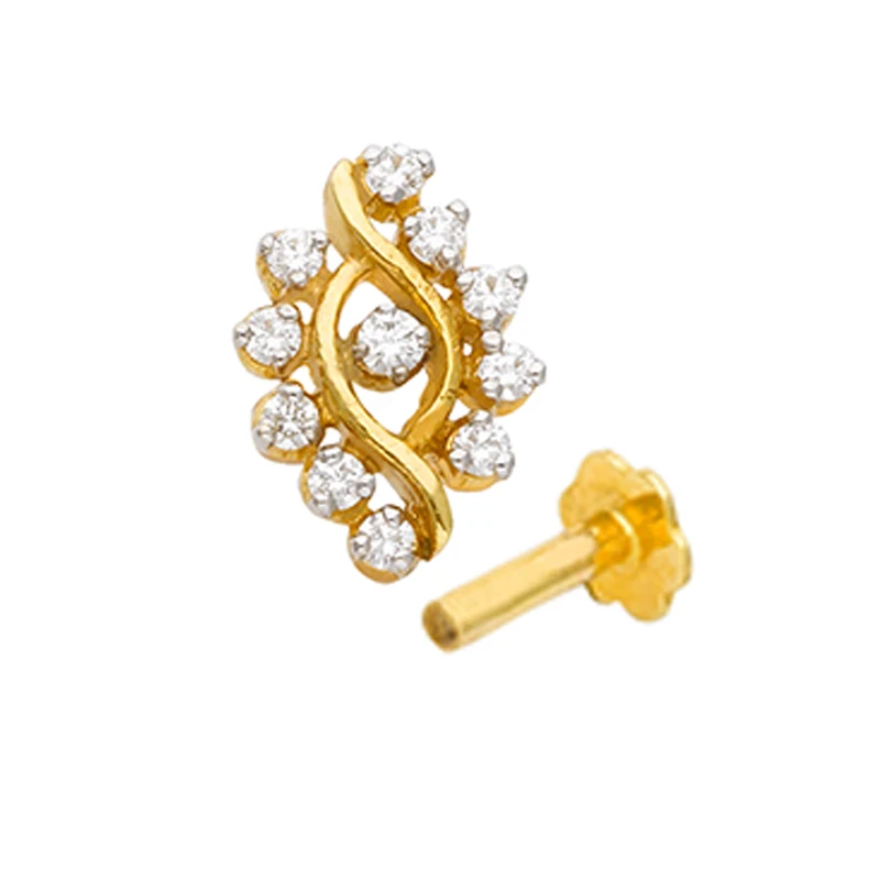 18kt Yellow Gold Diamond Nose Pin Screw