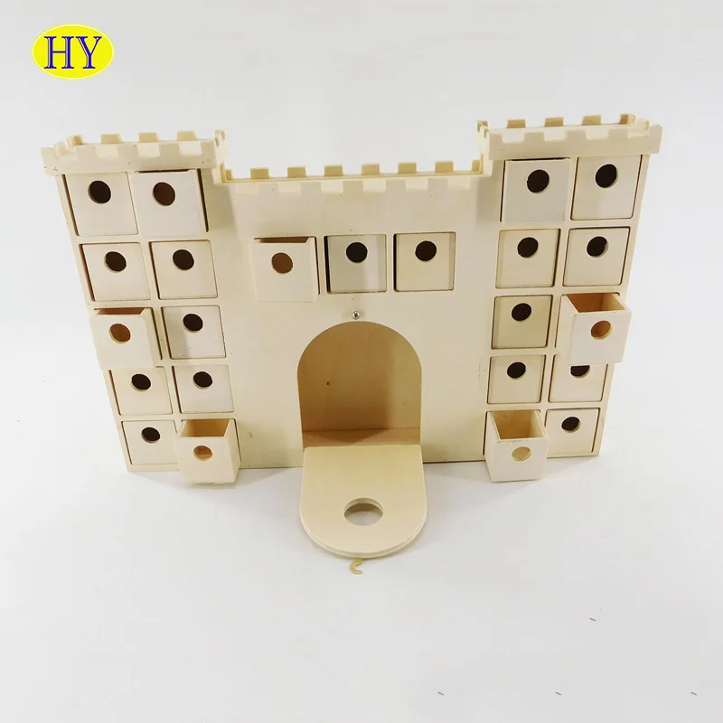 cheap custom castle shape Christmas advent calendar cardboard box with 24 drawers wooden advent calendar