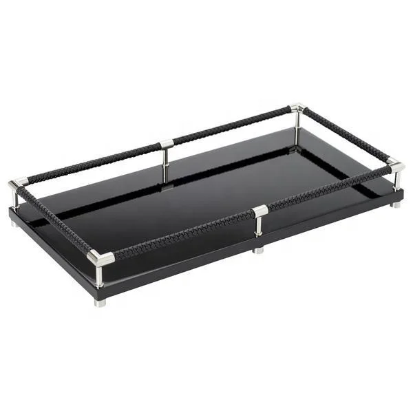 marble rectangular tray with stainless steel handles