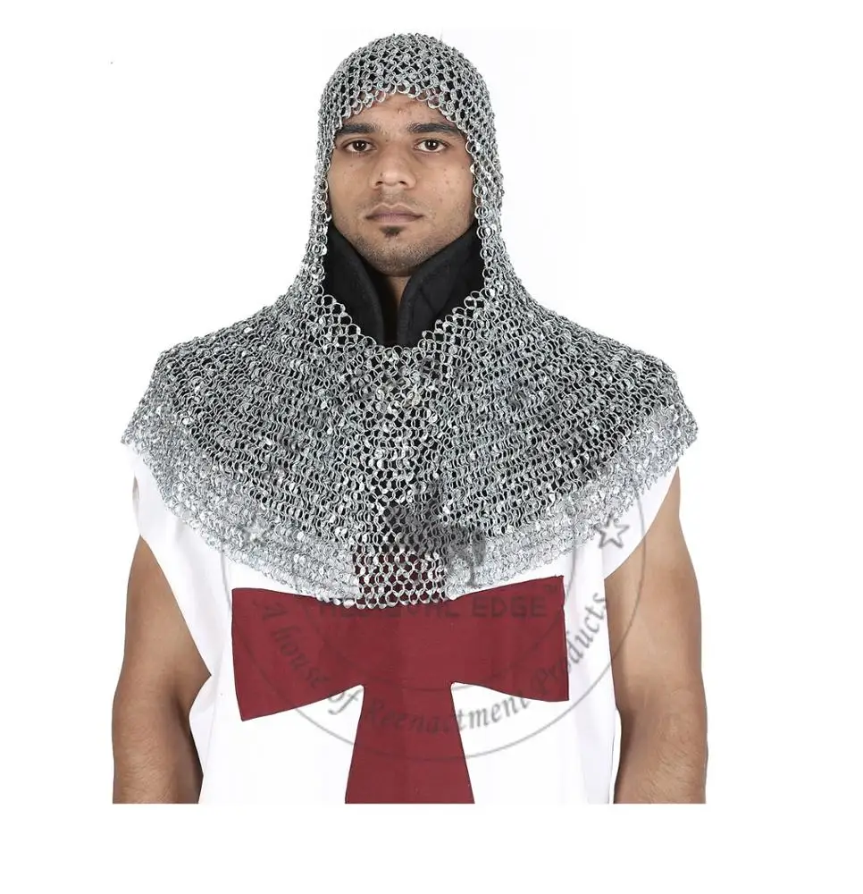 9 mm Round Riveted Medieval Chainmail Coif Armor Wearable Halloween Armor Chainmail Hood Largest Manufacture Company