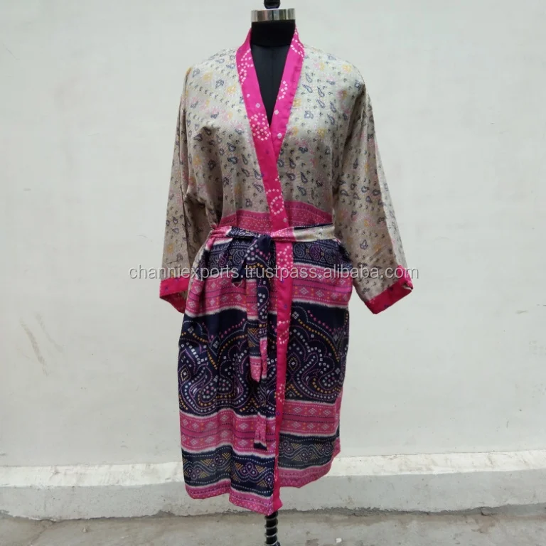 Оптовая продажа винтажные шелковые сари женская одежда для сна пляжная банные халаты кимоно пляжа домашнее хлопковое с цветочным принтом