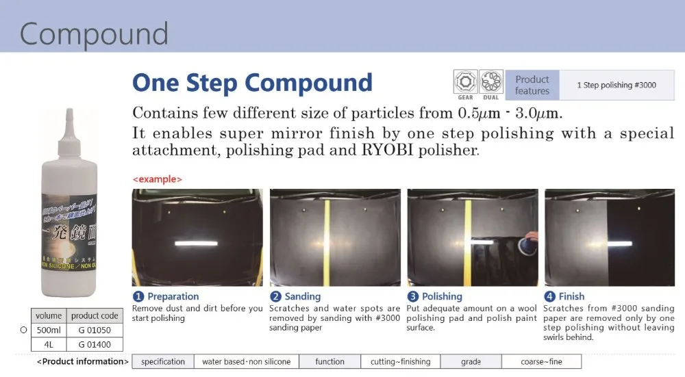 
ONE-STEP Car Polishing Compound scratch remove Non-silicon 