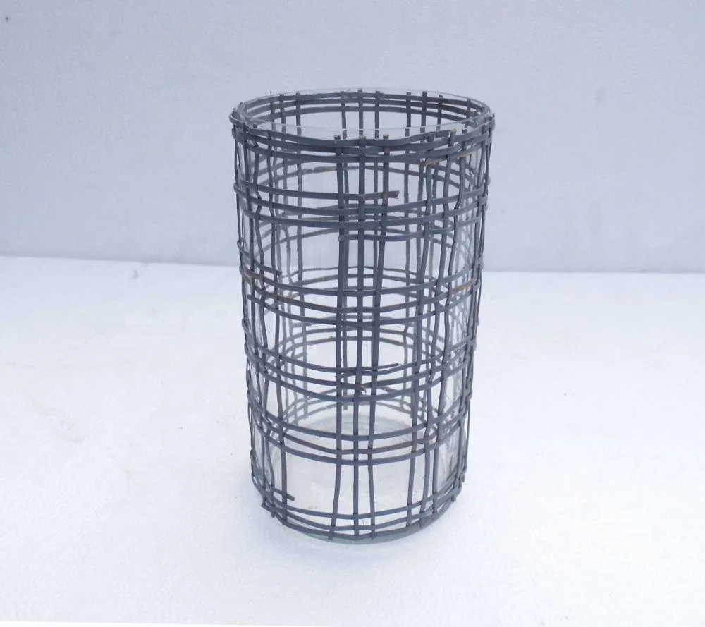 attractive design wholesale offer mid summer sale bamboo woven glass made with logo engraving flower vase