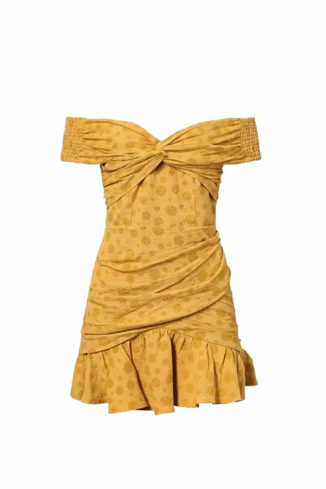 Folds decorate solid color straight collar stitching slim ruffle dress women