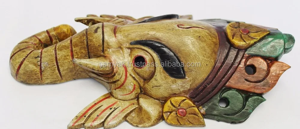 Wooden Hindu God Lord Ganesh Mask | Woodcarving- Hand Crafted | Wall Hanging| Home Decor