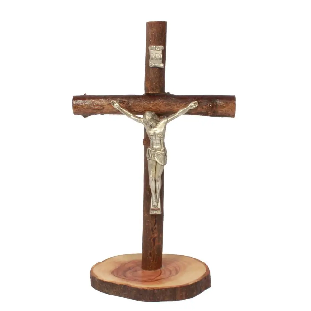 standing olive wood bark cross /bark edges olive wood Cross / Crucifix from Bethlehem - Large