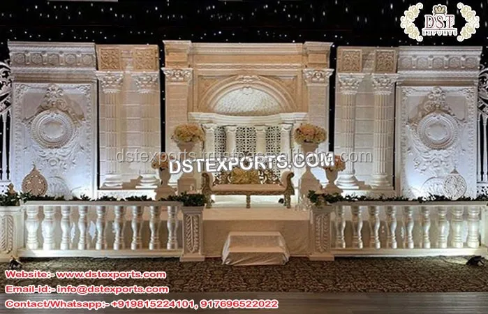 Ancient Bollywood Style Wedding Stage Muslim Theme Wedding Jhronka Stage Nayab Walima Jhronka Fiber Stage Setup