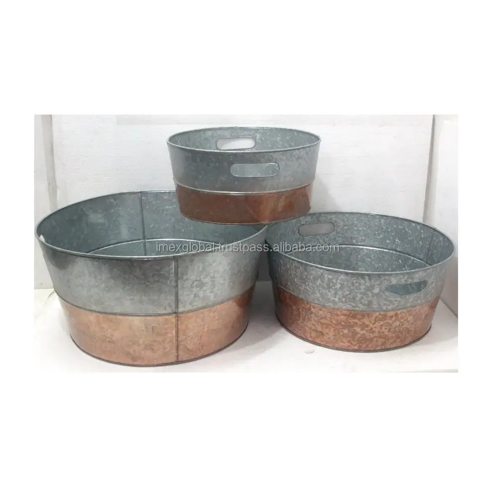 Hot selling metal galvanized planter bucket with handle and modern rope pasting design for outdoor and indoor decoration bucket