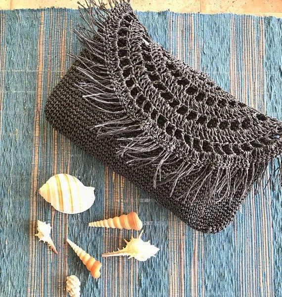 Black Raffia clutch bag for Lady