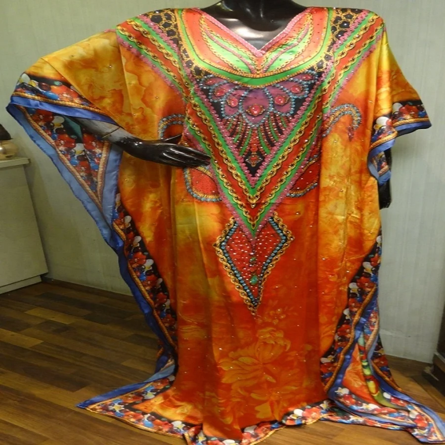 Digital print crape multicolored kaftan/poncho Dress,beach dress abaya for Muslim girls