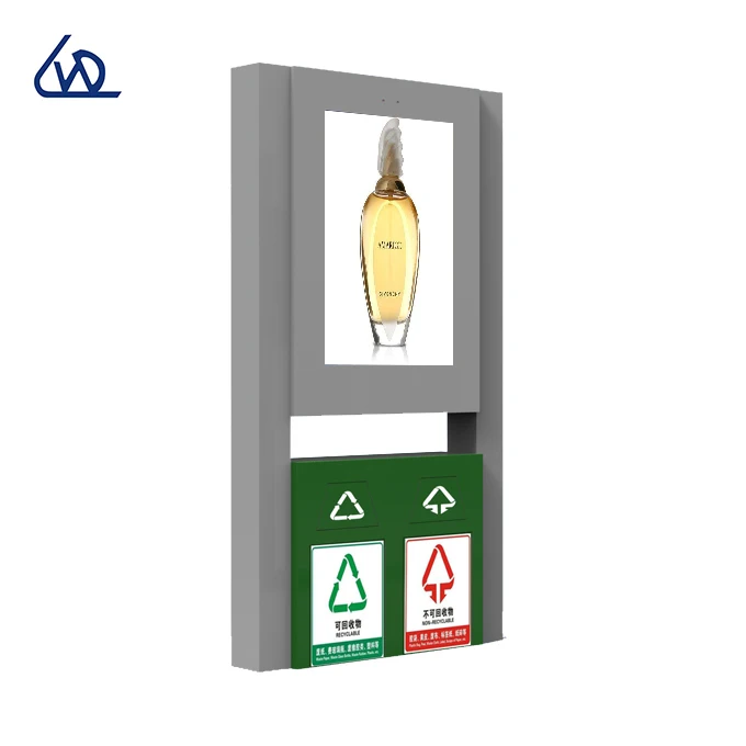 outdoor customized lcd kiosk double side 48 inch waterproof digital dustbin advertisement with solar advertising screen