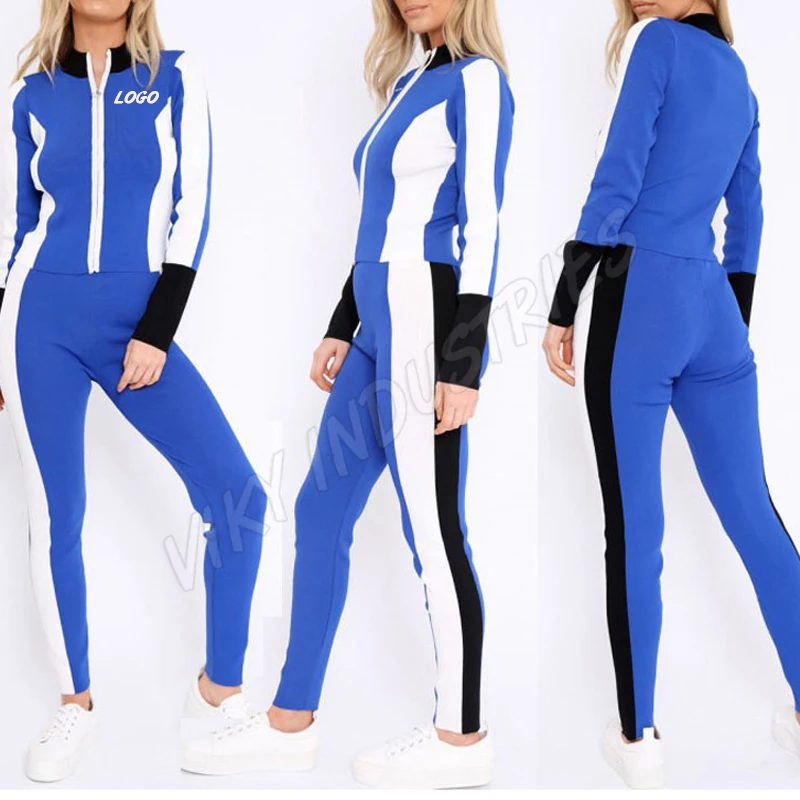 Casual Women Tracksuit 2Pcs Ladies Long Sleeves Crop Top Zipper Sweatshirt Coat Pants Set Lounge Wear Casual Suit