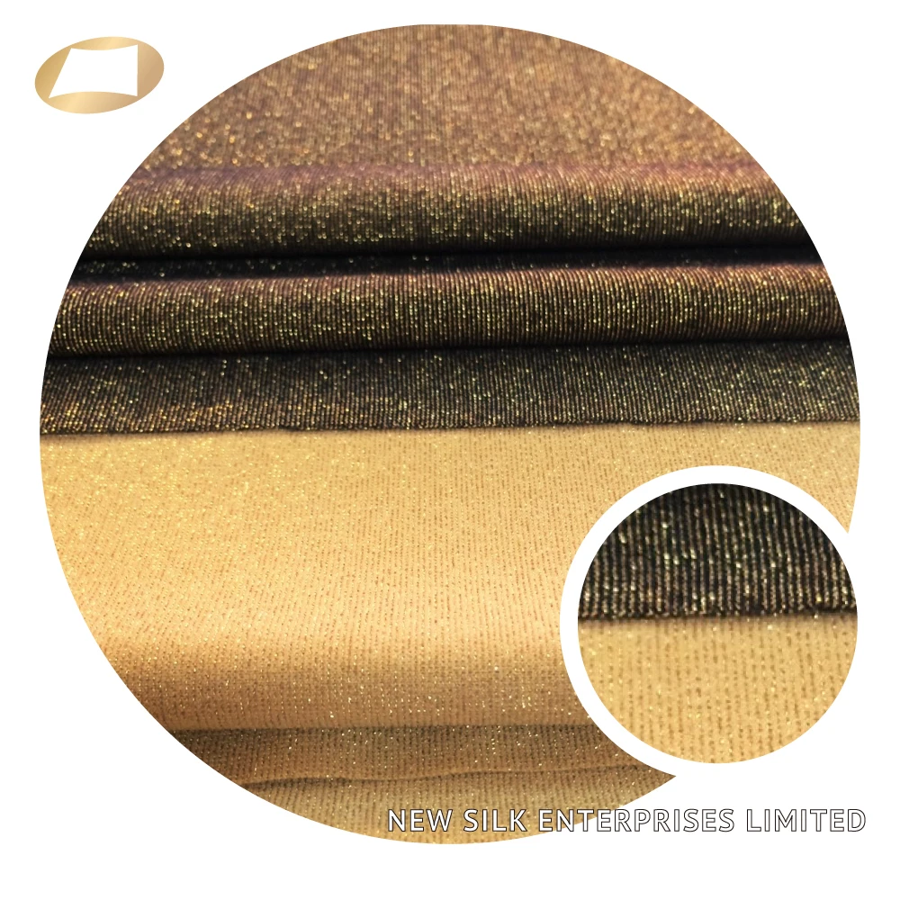 Shiny Soft Handle Nylon Gold Lurex Spandex Metallic Yarn Jersey Fabric for Garment