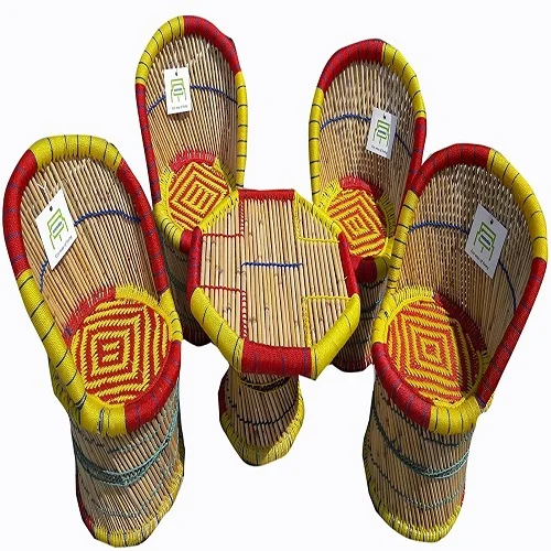 Садовый набор из 4 стульев из ротанга, уличная мебель красного и желтого цвета для столовой, патио, ресторана, офиса, газона