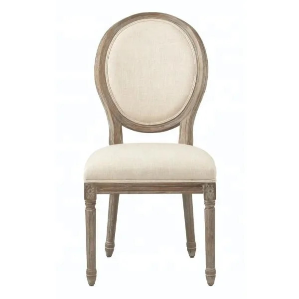 Antique Brown Natural Linen Round Back Dining Chair/Dining chair