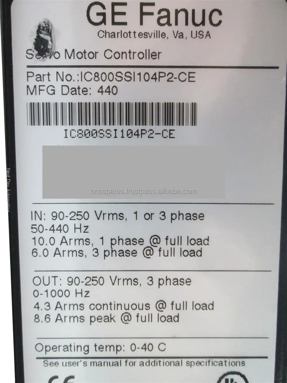 GE Fanuc IC800SSI104P2-CE Servo Drive