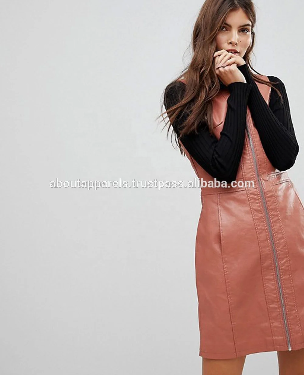 fashion beautiful lady dress women pu leather long maxi dresses,Zipper Through Faux Leather Dress,