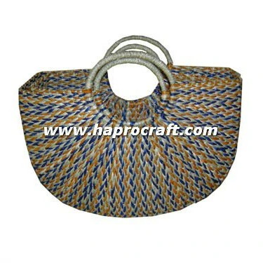 Semicircular Water Hyacinth Leather Handbag Multi-Color and Design Made in Vietnam with Unique Logo Pattern