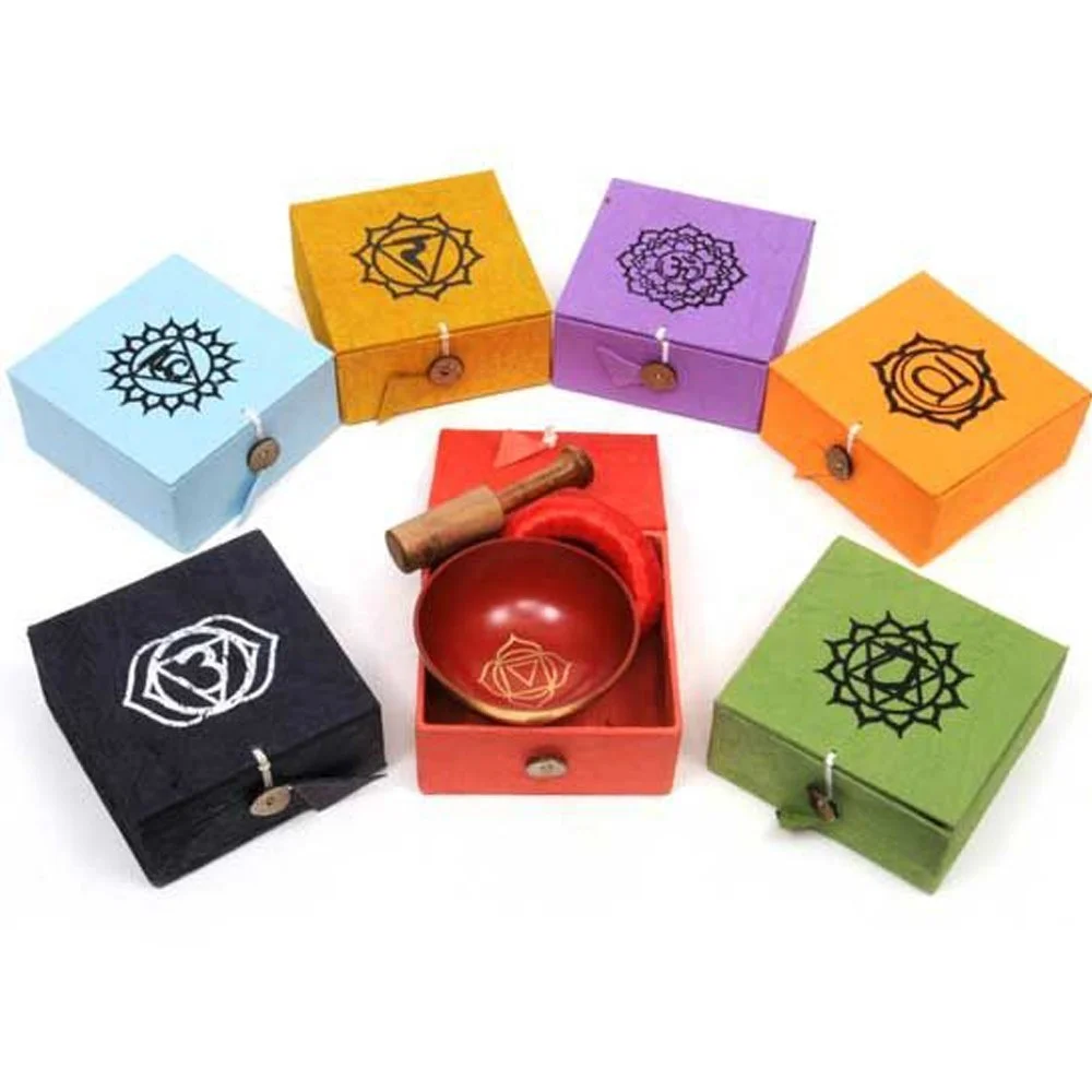 Seven Chakra Symbol Tibetan Singing Bowl Set With Stick or Mallet and cushion : Wholesale Tibetan Singing Bowl For Meditation