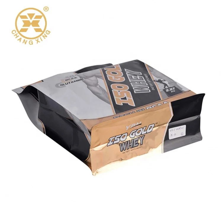 Quad seal whey protein powder pouch with zipper/tear off zipper seal bag for protein powder