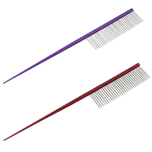 
Hot Sale Pet Grooming Accessories Aluminum Alloy Handle Stainless Steel Dog Sharp Tail Row Comb 