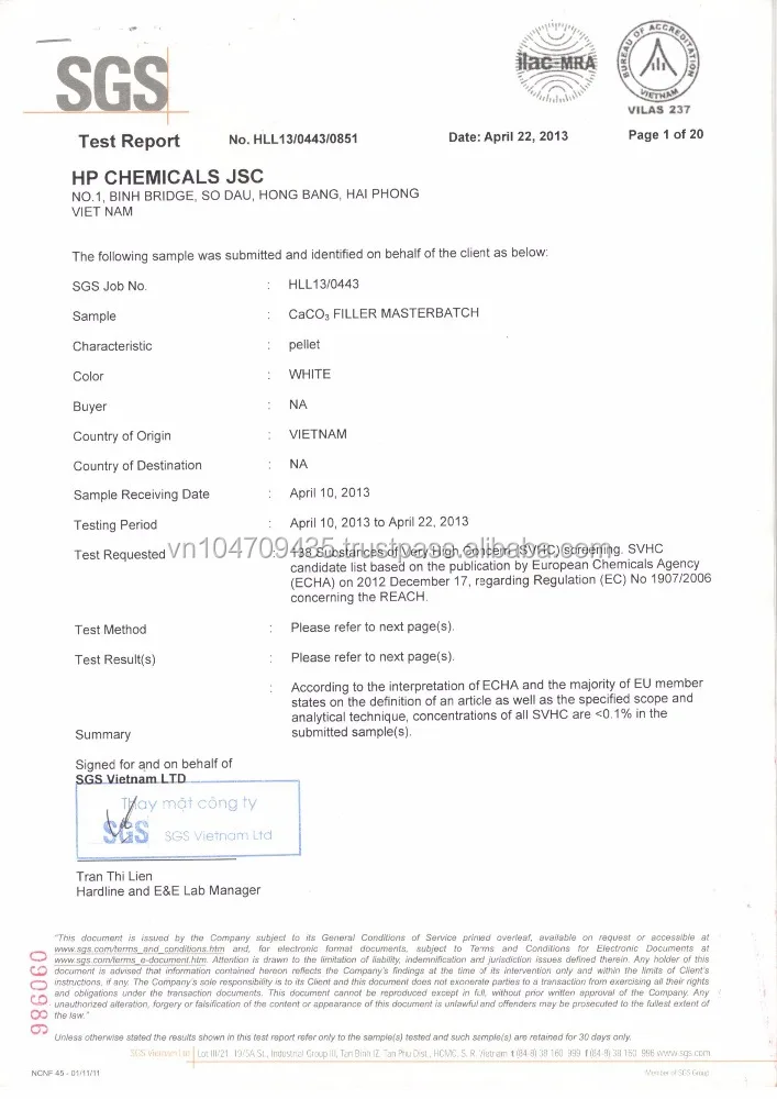 Vietnam Finest, Transparent, Very Competitive Price Filler Masterbatch From a Well-recorgnized Manufacturing Company