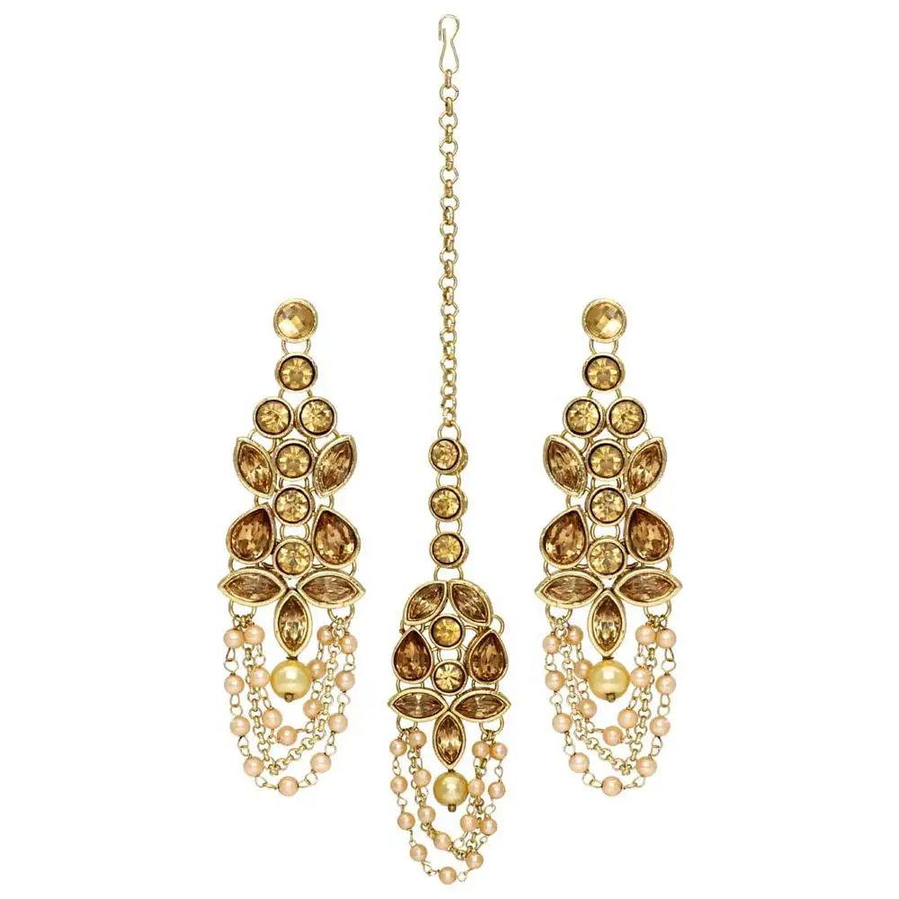 Indian Traditional White Color Kundan Necklace With Earrings & Maang Tikka