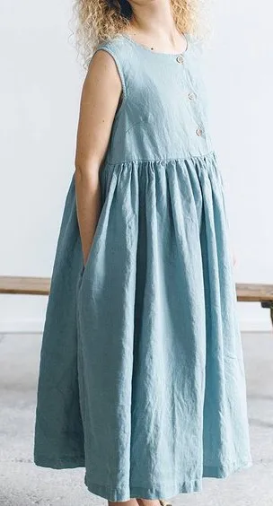 Long Maxi  Linen Summer dress with buttons Simple Breastfeeding Maternity Soft linen dress