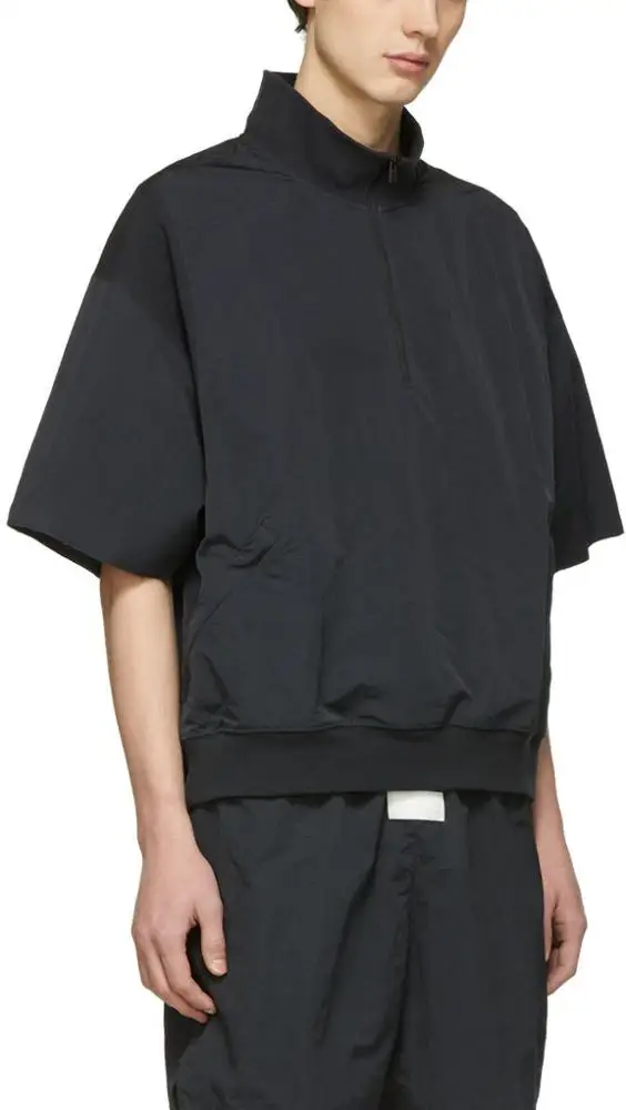 MGOO Half Zip Kangaroo Pocket Plain Oversize Short Sleeve Nylon Jacket