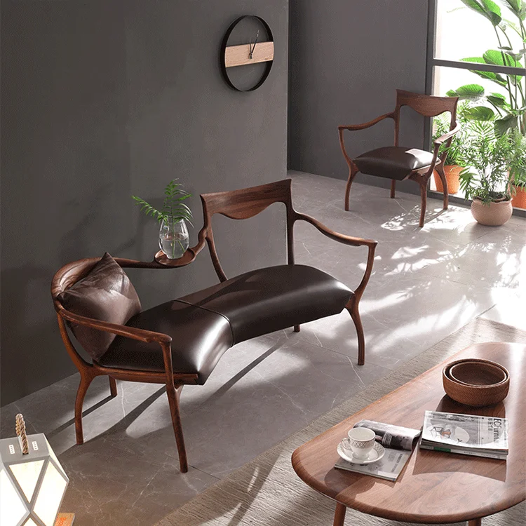 Walnut wood lounge double sofass latest design neoclassical style living room leisure chairs
