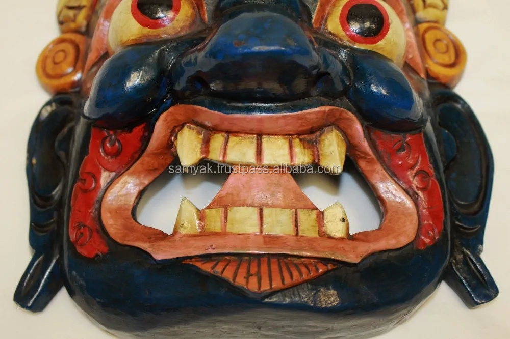 Hand Crafted Wooden Mask of Bhairab Mahakal Wall Hanging Made In Nepal