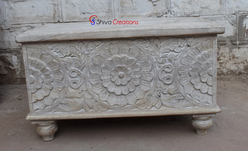 Wholesale Mango Hand Carved Wood Furniture Storage Chest Trunk Box